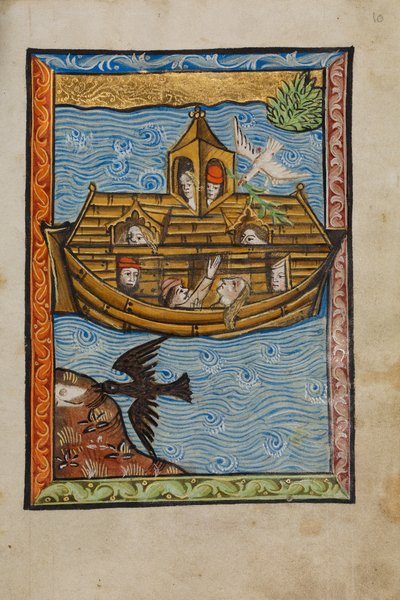 Noemova archa, 1480-90 (tempera a zlatý list na pergamenu) od English School